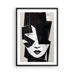 Pôster com moldura preta - Retrato abstrato de uma mulher em preto e branco - 50x70cm - Profundamente escondido - Decoração de parede moderna para a sala de estar e quarto ARTTOR