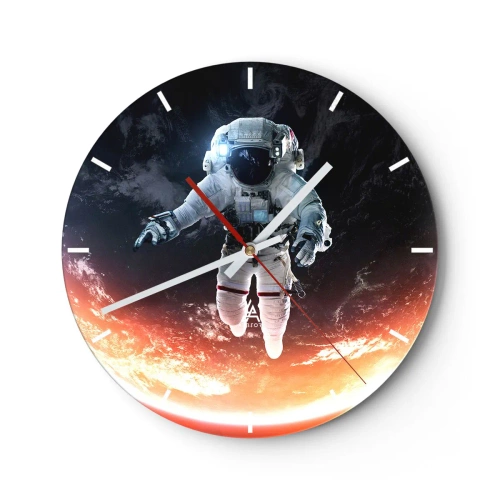 Relógio de parede - Relógio em vidro - Um astronauta flutuando no espaço com vista para a Terra - 30x30cm - Posso ficar um pouco mais? - Decoração de parede moderna para a sala de estar, cozinha e quarto ARTTOR