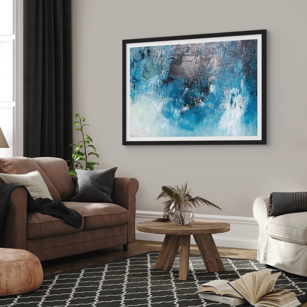 Pôster com moldura preta - Rapsódia em azul - 50x40 cm