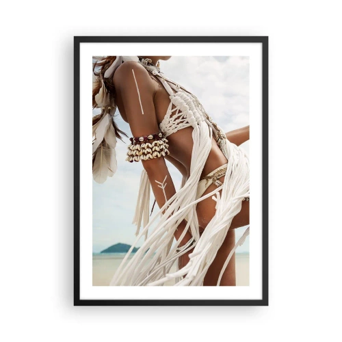 Pôster com moldura preta - Mulher em estilo étnico na praia - 50x70cm - Sacerdotisa do Sol - Decoração de parede moderna para a sala de estar e quarto ARTTOR
