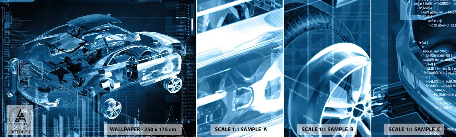 Amostra de papel de parede autocolante Deluxe Sticker - Anatomia da engenharia - Automotivo, Carro, Conceito - 100x30 cm