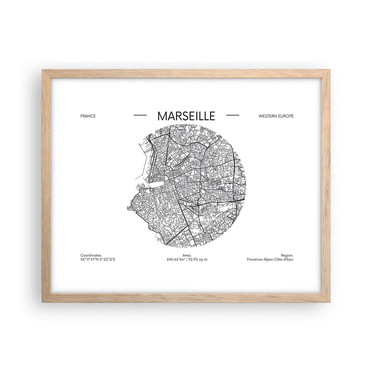 Pôster com moldura de carvalho claro - Anatomia de Marselha - 50x40 cm