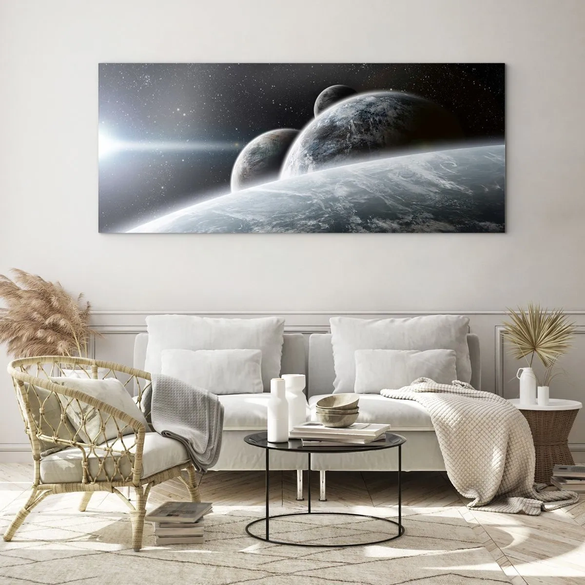 Quadro em vidro - Música cósmica das esferas - 90x30 cm