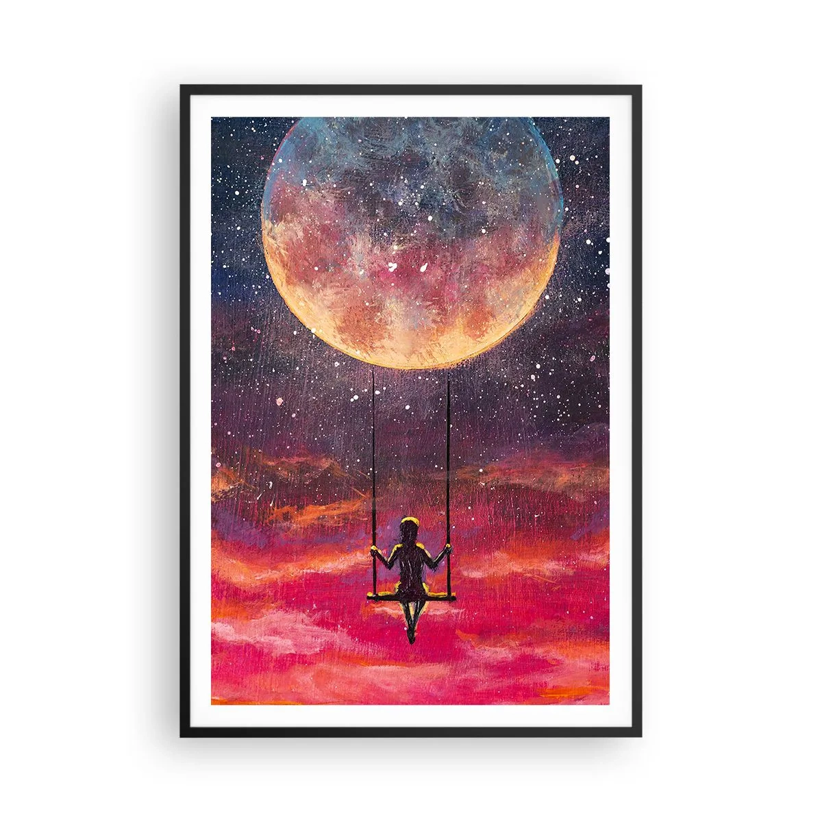 Pôster com moldura preta - Balanço nas nuvens - 70x100 cm