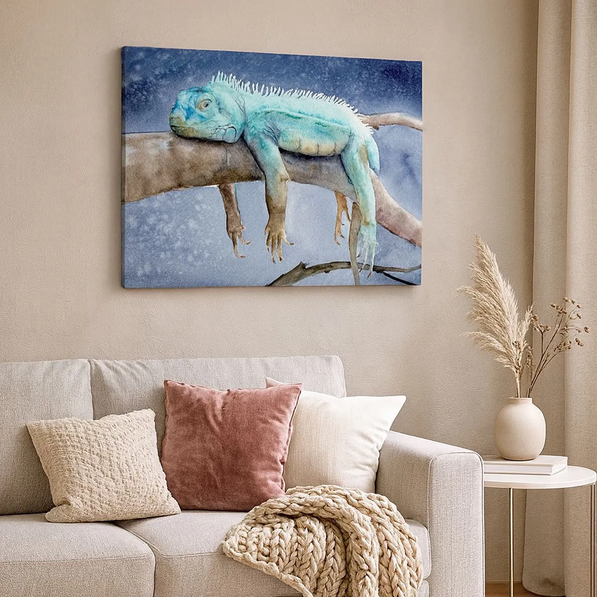 Quadro em tela - Iguana azul descansando em um galho - 70x50cm - Estamos bem! - Decoração de parede moderna para a sala de estar e quarto ARTTOR