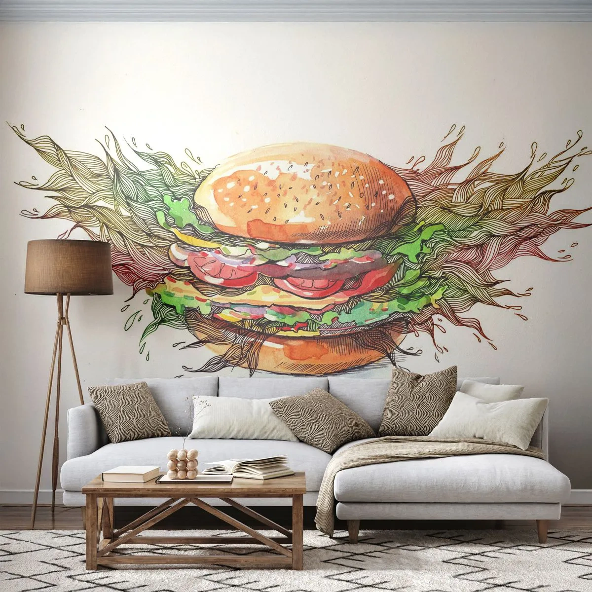 Papel de Parede Premium Canvas - Tentação quente - Gastronomia, Hamburger, Culinária - 300x210 cm