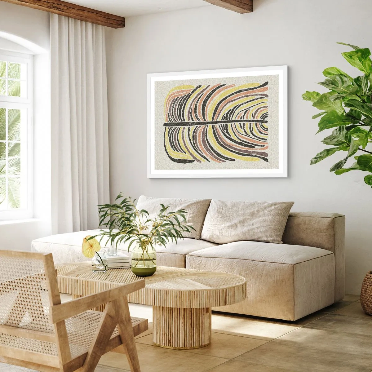 Pôster em moldura branca - Abstração cheia de vida - 91x61 cm