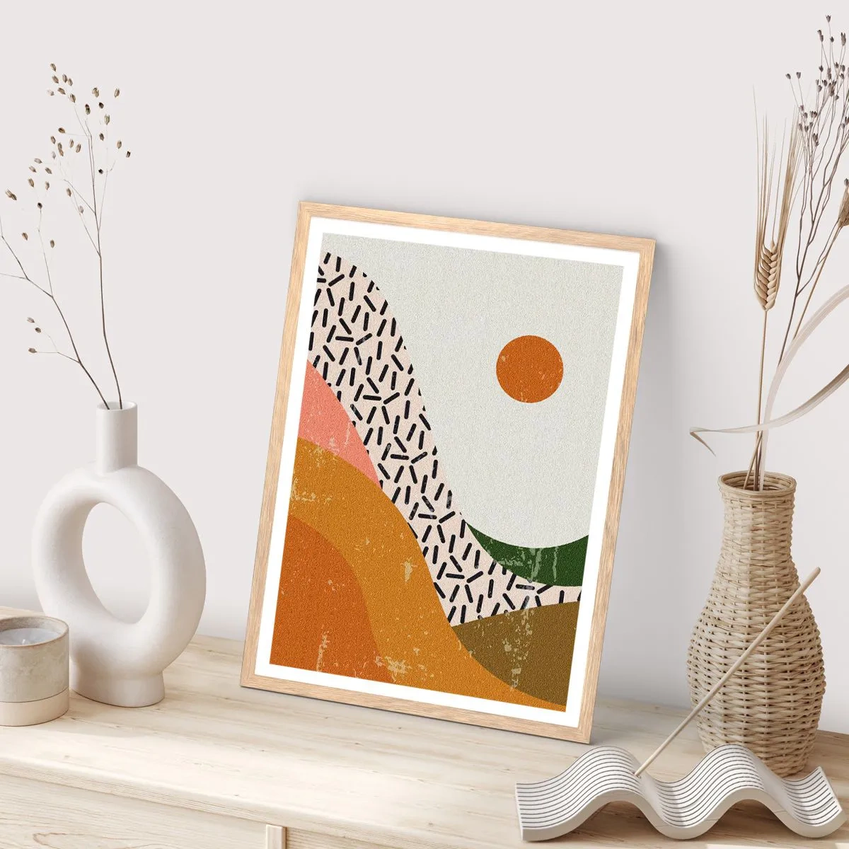 Pôster com moldura de carvalho claro - Abstração solar - 50x70 cm
