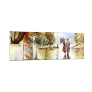 Quadro em vidro - Outono romântico no parque - 90x30 cm