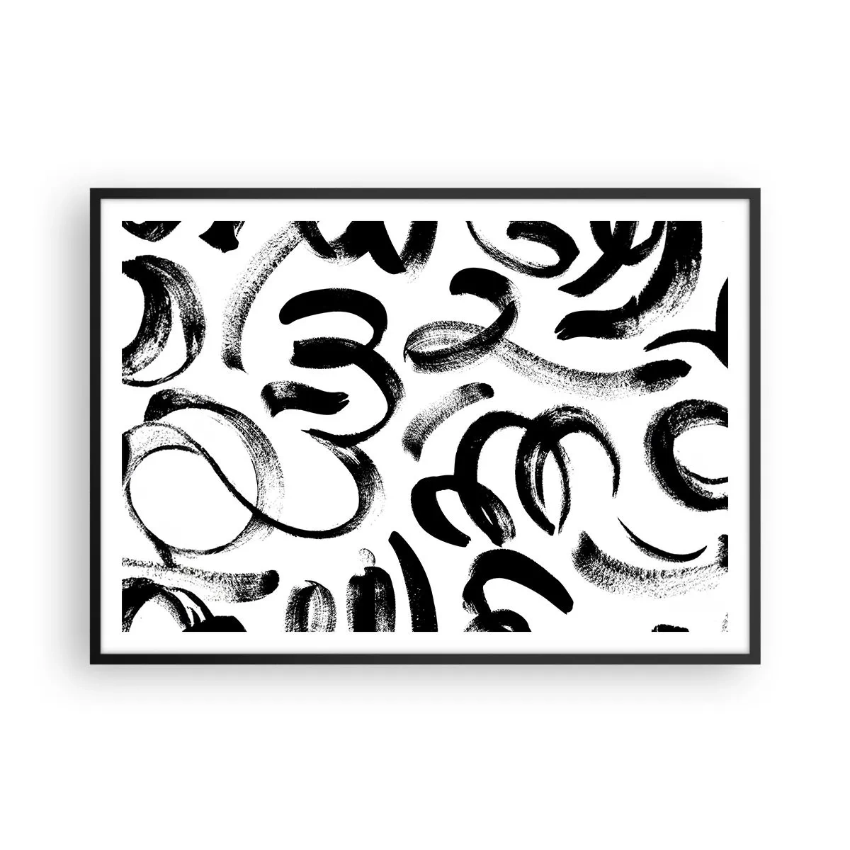 Pôster com moldura preta - Preto sobre branco - 100x70 cm