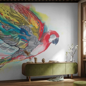 Papel de parede personalizado Premium Canvas - Viva com cor - Pássaro, Papagaio, Penas coloridas