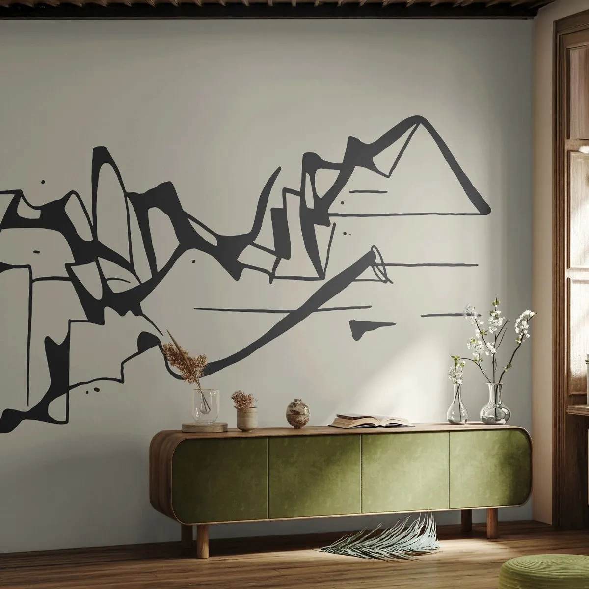 Papel de Parede Autocolante Deluxe Sticker - Talvez uma paisagem - Minimalismo, Pedaço, Linha - 300x210 cm