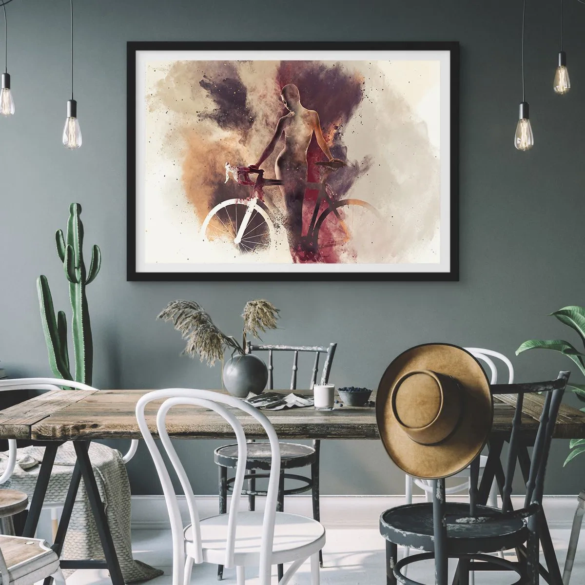 Pôster com moldura preta - Uma alma de bicicleta em formas de mármore - 100x70 cm