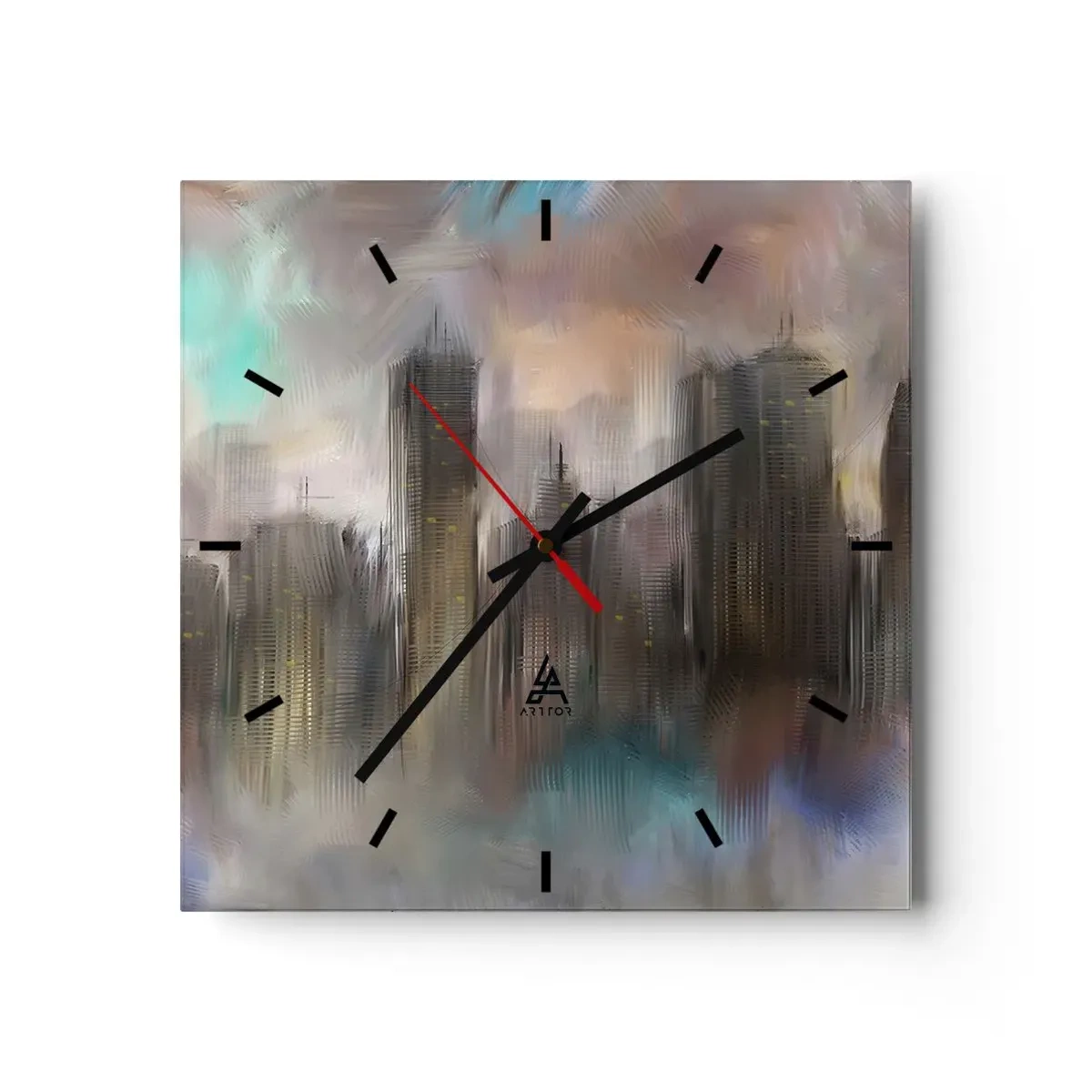 Relógio de parede - Relógio em vidro - Composição de aço, pedra e névoa - 30x30 cm