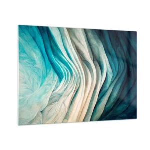 Quadro em vidro - Ondas abstratas em tons de azul e bege - 70x50cm - Insaciabilidade azul - Decoração de parede moderna para a sala de estar e quarto ARTTOR