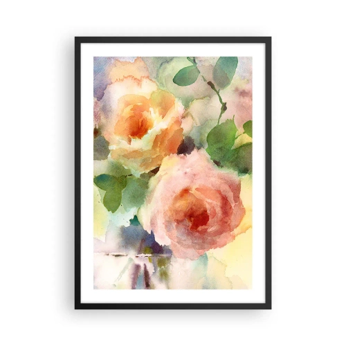 Pôster com moldura preta - Flores em aquarela em tons pastéis - 50x70cm - Delicado como uma aquarela - Decoração de parede moderna para a sala de estar e quarto ARTTOR
