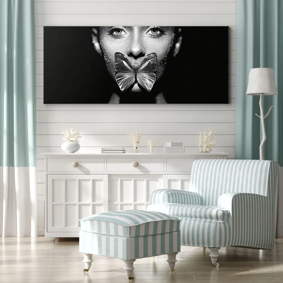 Quadro em tela - O beijo da borboleta - 120x50 cm