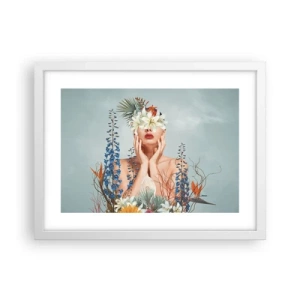 Pôster em moldura branca - Mulher – flor - 40x30 cm