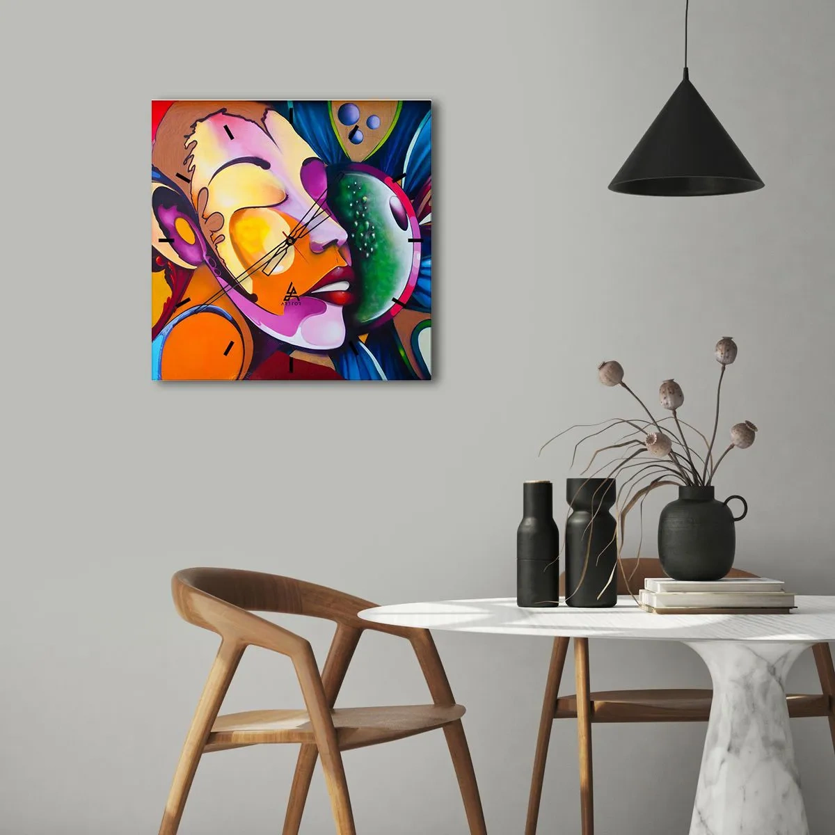 Relógio de parede - Relógio em vidro - Toque de cor - 40x40 cm