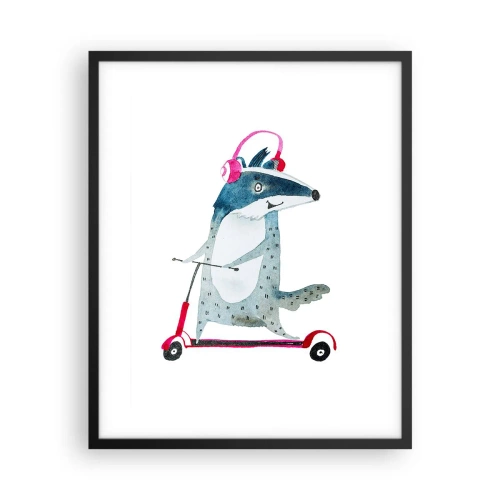 Pôster com moldura preta - A alegria do texugo - 40x50 cm