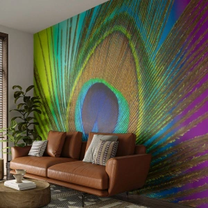 Papel de Parede Autocolante Deluxe Sticker - Olho no olho - Abstração, Pena de pavão, Pedaço - 500x350 cm