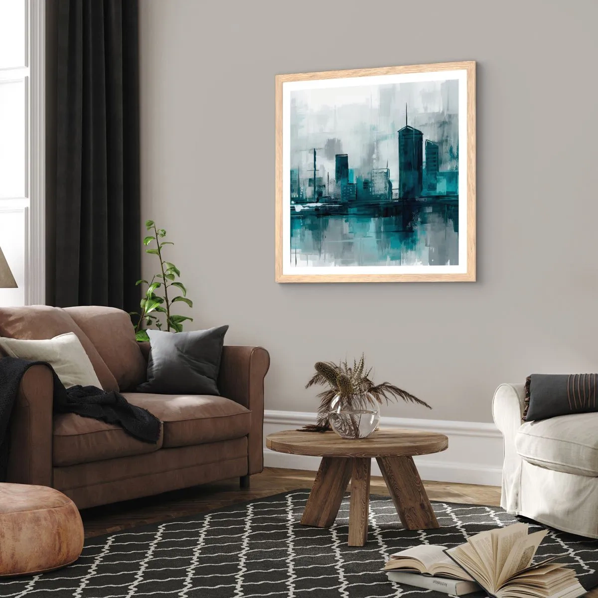 Pôster com moldura de carvalho claro - Uma cidade da cor da chuva - 60x60 cm