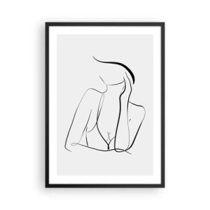 Pôster com moldura preta - Uma linha minimalista representando a silhueta de uma mulher - 50x70cm - Na onda dos sonhos - Decoração de parede moderna para a sala de estar e quarto ARTTOR