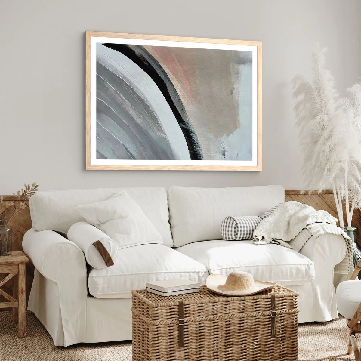 Pôster com moldura de carvalho claro - Composição: arco preto e cinza - 50x40 cm