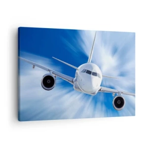 Quadro em tela - Um avião de passageiros em movimento contra o céu - 70x50cm - Mais rápido do que o vento no céu - Decoração de parede moderna para a sala de estar e quarto ARTTOR