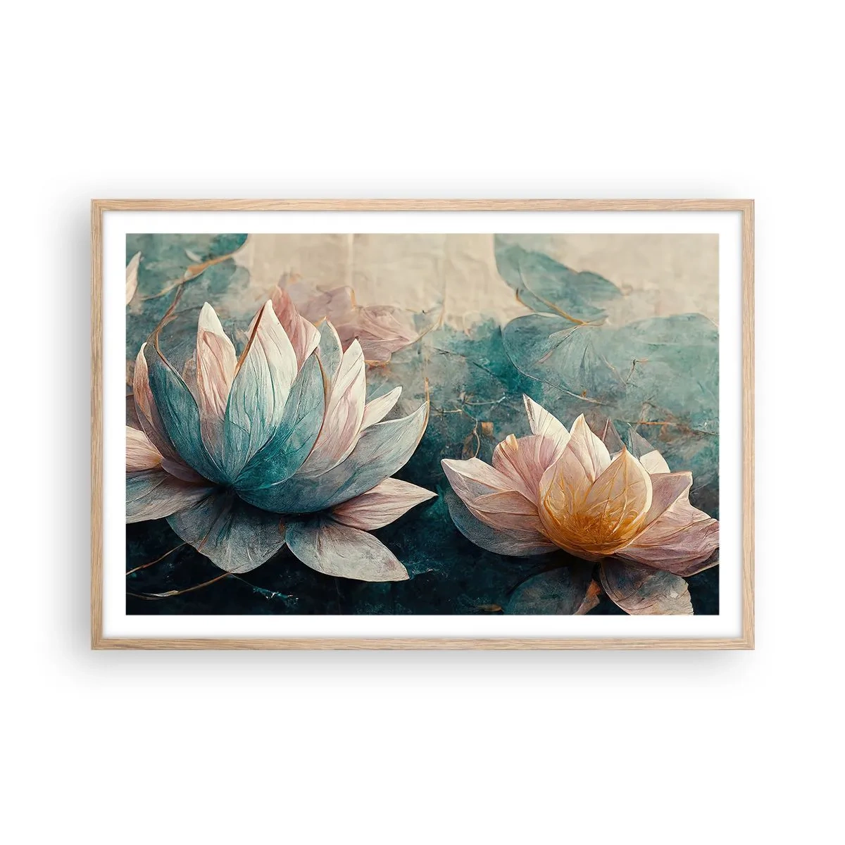 Pôster com moldura de carvalho claro - Estrelas do lago - 91x61 cm