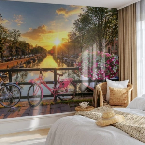 Papel de Parede Premium Sand - Manhã de primavera em Amsterdã - Cidade, Amsterdã, Arquitetura - 350x256 cm