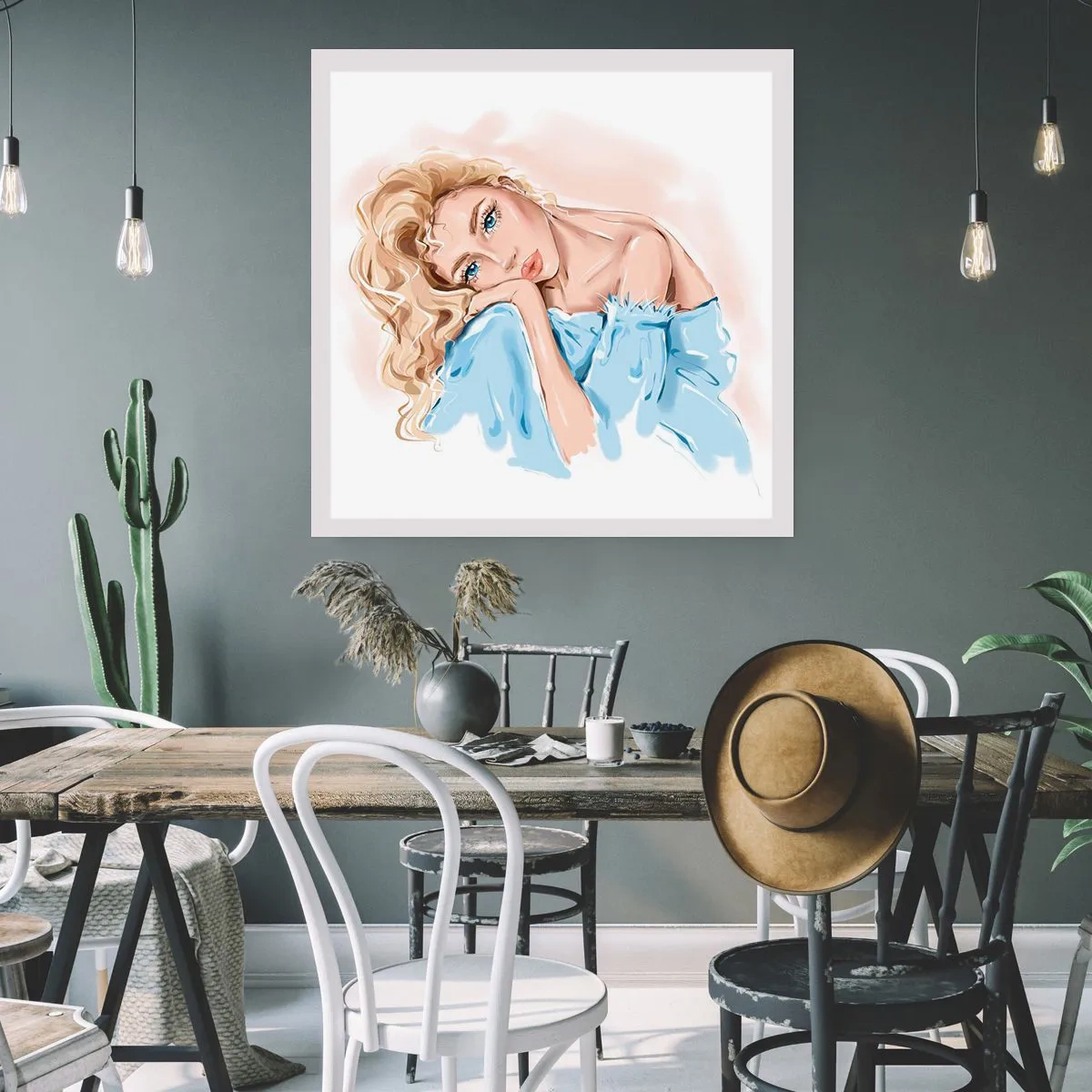 Pôster - Sonhadora em azul - 60x60 cm