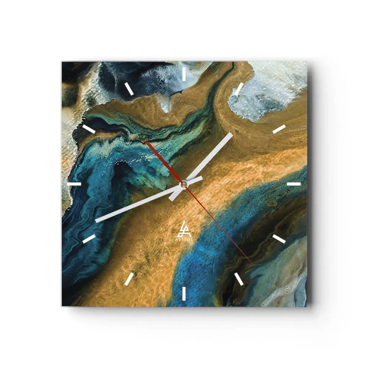 Relógio de parede - Relógio em vidro - Azul – amarelo – influências mútuas - 40x40 cm