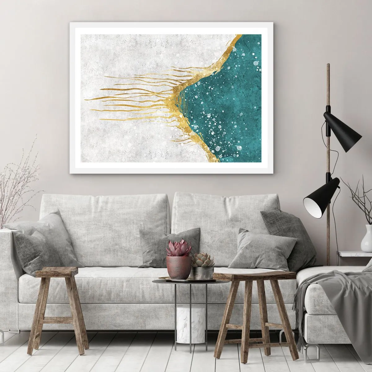 Pôster em moldura branca - Maré Dourada - 100x70 cm