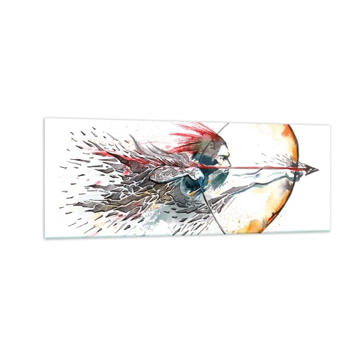 Quadro em vidro - Guerreiro mítico com um arco de fogo - 140x50 cm