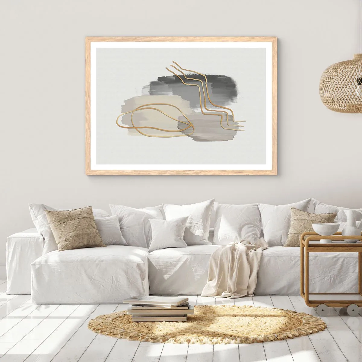 Pôster com moldura de carvalho claro - Duração e movimento - 100x70 cm