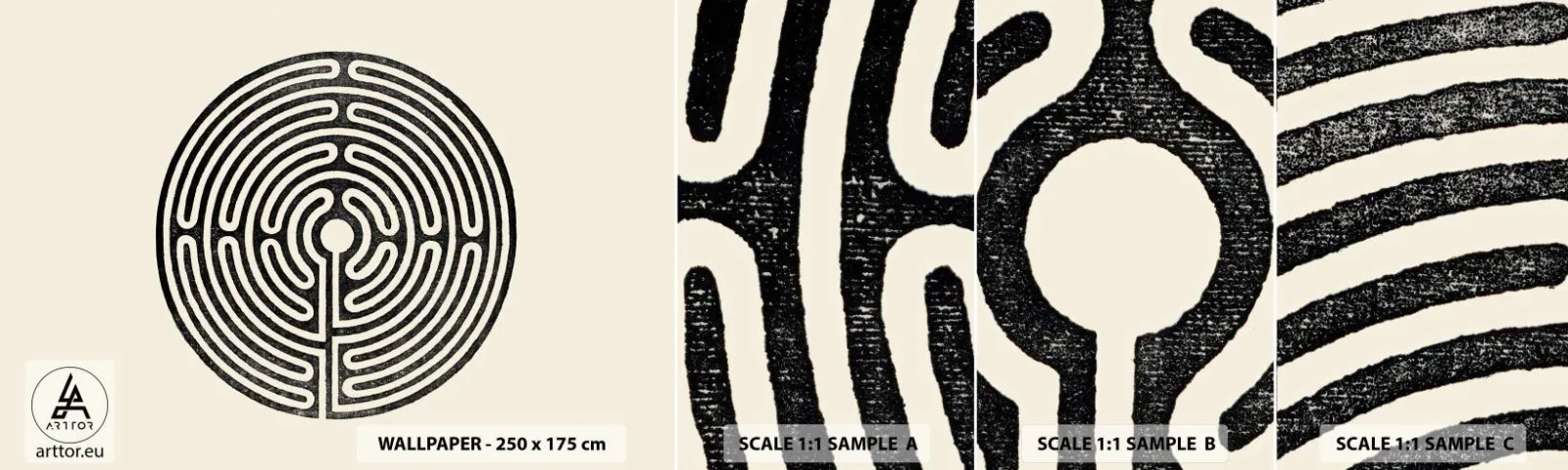 Amostra de Papel de Parede Standard Eco - Ordem misteriosa - Labirinto, Minimalismo, Preto e branco - 100x30 cm