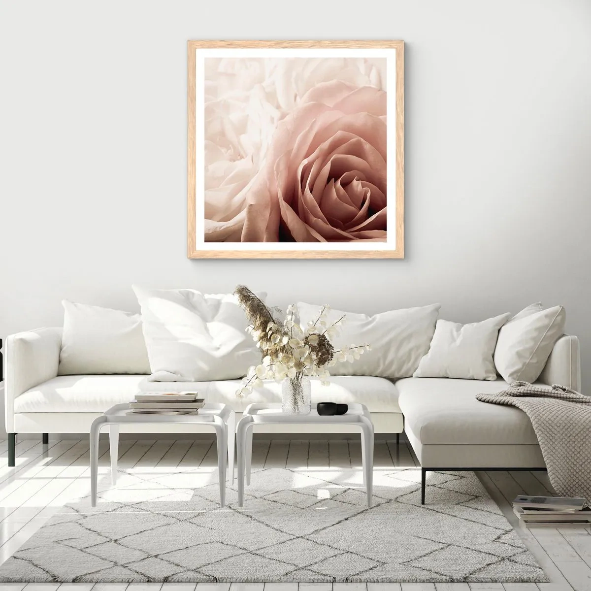 Pôster com moldura de carvalho claro - No coração de uma rosa - 30x30 cm