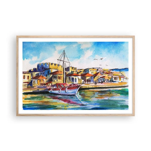 Pôster com moldura de carvalho claro - Tarde de arco-íris - 91x61 cm