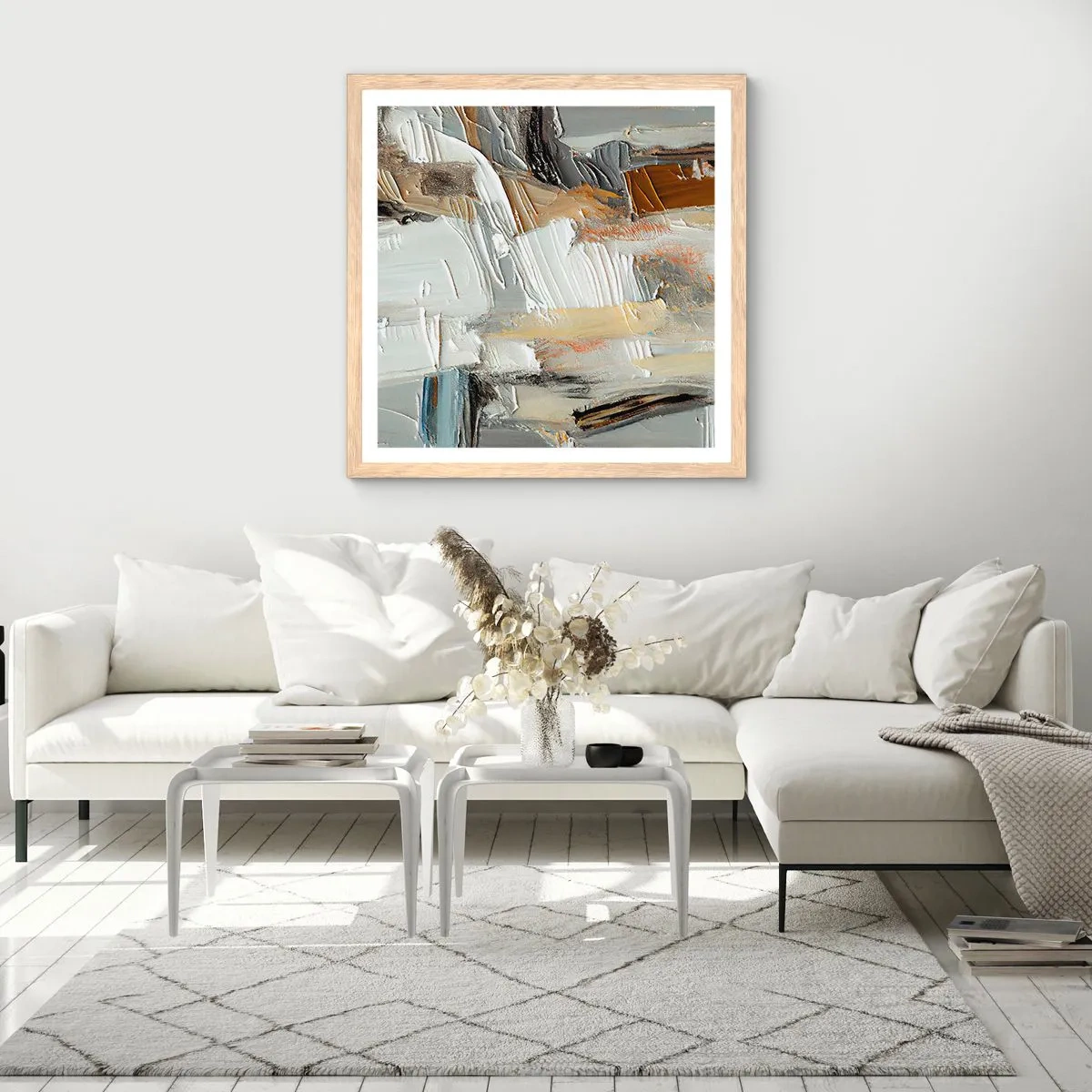 Pôster com moldura de carvalho claro - Camadas coloridas - 30x30 cm