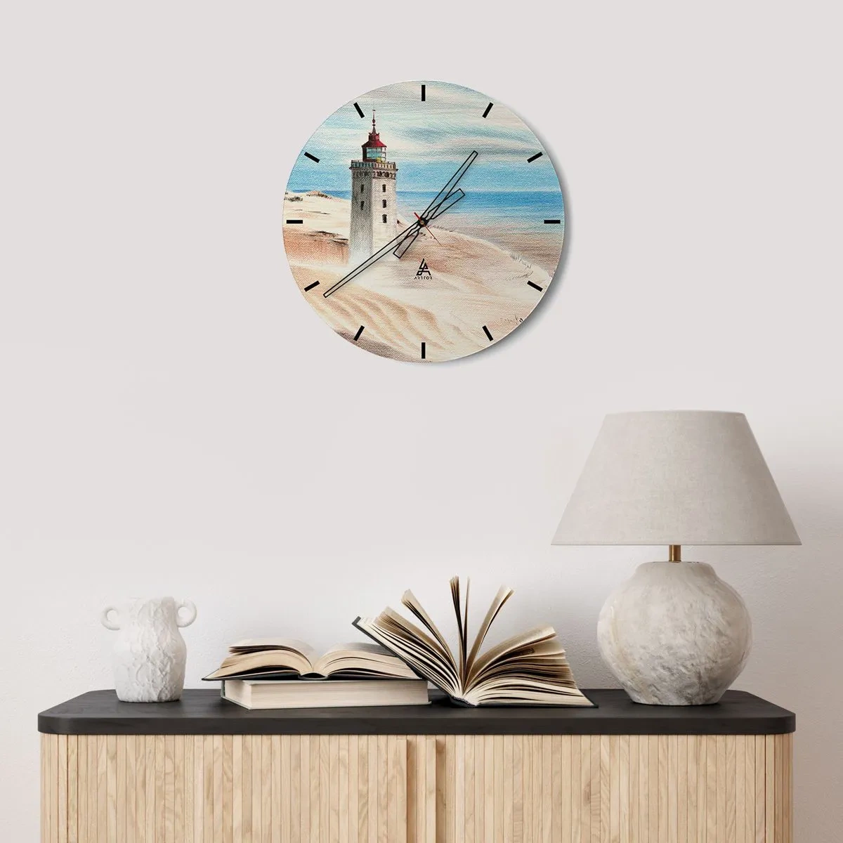 Relógio de parede - Relógio em vidro - Um farol nas dunas de areia à beira-mar - 30x30cm - Sempre a olhar para o mar - Decoração de parede moderna para a sala de estar, cozinha e quarto ARTTOR
