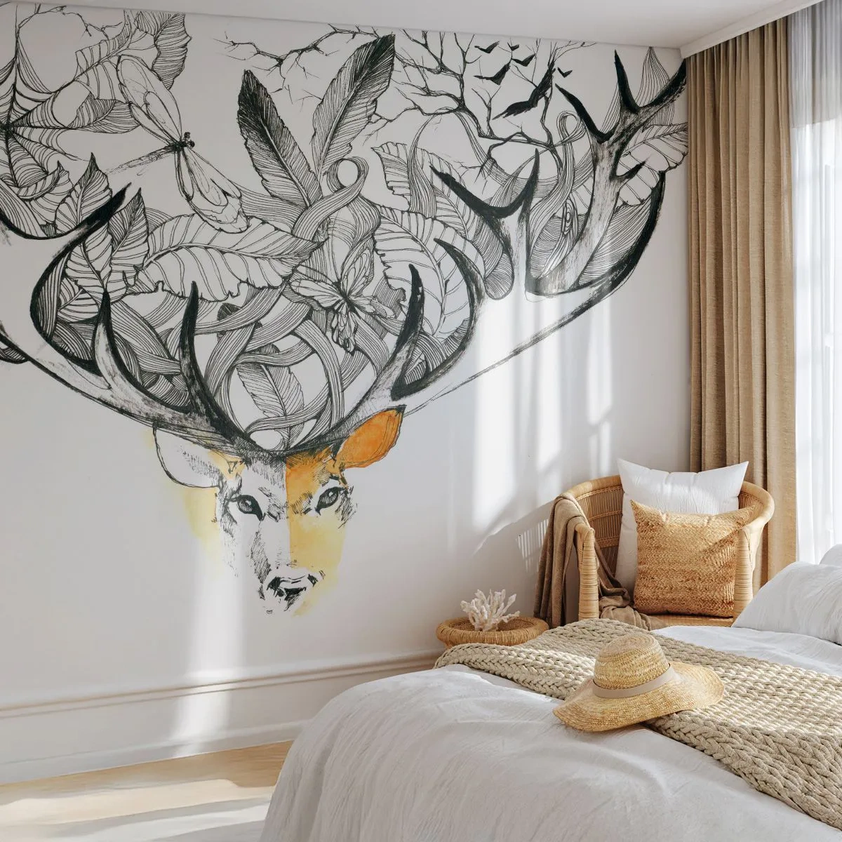 Papel de Parede Standard Eco - Chifres da abundância - Abstração, Cervo, Gráficos - 400x280 cm