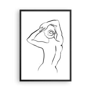 Pôster com moldura preta - Silhueta minimalista de uma mulher com os braços acima da cabeça - 50x70cm - Nu matinal - Decoração de parede moderna para a sala de estar e quarto ARTTOR