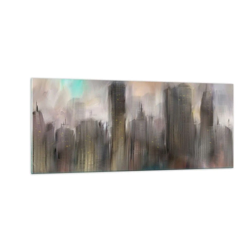 Quadro em vidro - Composição de aço, pedra e névoa - 100x40 cm