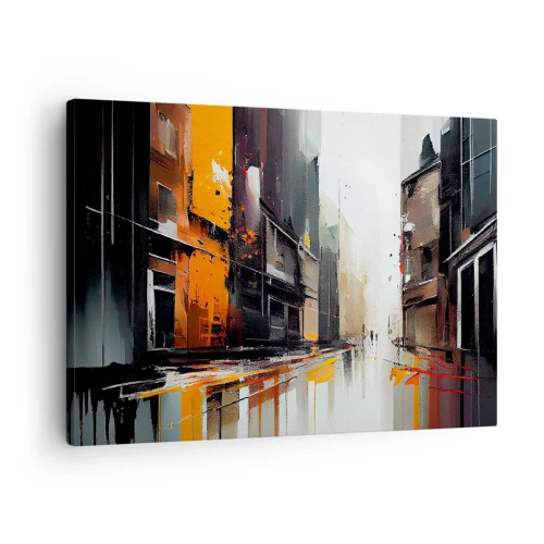 Quadro em tela - Visão abstrata de uma rua da cidade na chuva - 70x50cm - Dia chuvoso - Decoração de parede moderna para a sala de estar e quarto ARTTOR