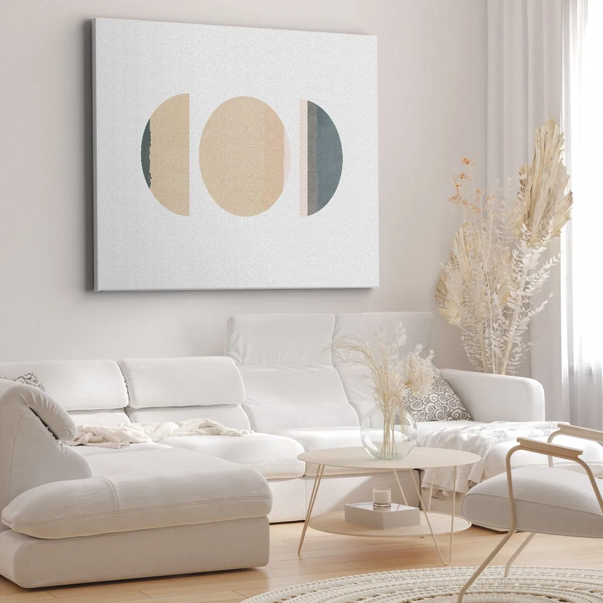 Quadro em tela - Formas geométricas abstratas em cores pastel - 70x50cm - Círculo entre círculos - Decoração de parede moderna para a sala de estar e quarto ARTTOR