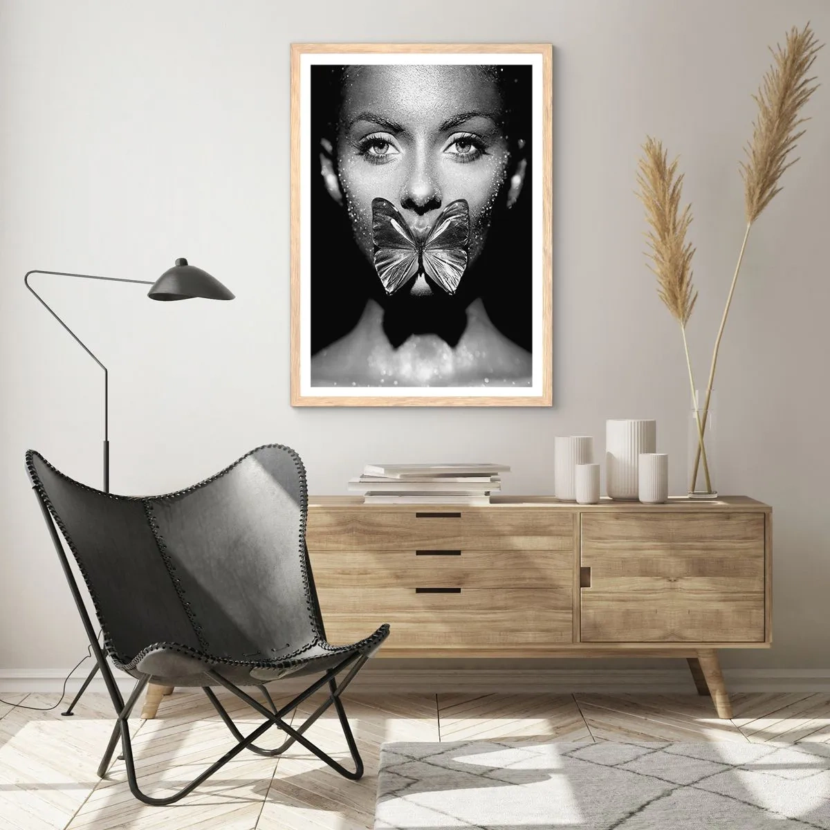 Pôster com moldura de carvalho claro - O beijo da borboleta - 70x100 cm