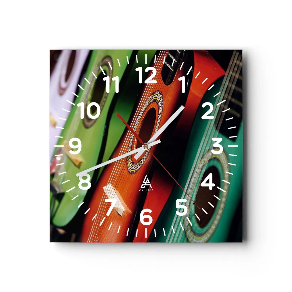 Relógio de parede - Relógio em vidro - A guitarra tem muitas cores - 40x40 cm