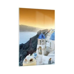 Quadro em vidro - Santorini - abraçada às rochas - 80x120 cm