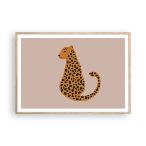 Pôster com moldura de carvalho claro - A estampa de leopardo está na moda - 100x70 cm